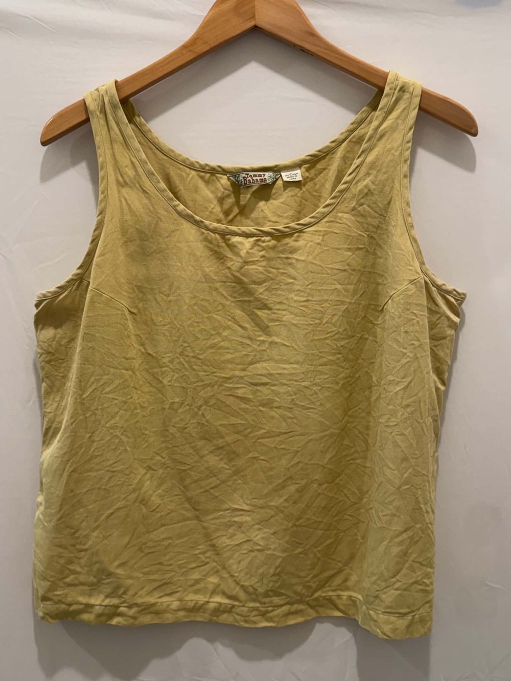 Tommy Bahama Vintage Light Yellow Sleeveless Jacquard Tank 100% Silk Top Women L
